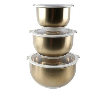 Cook with Color Stainless Steel Gold Mixing Bowl Set with Lids